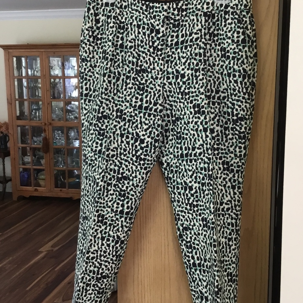 J. Crew Black and Mint Printed Skinny Pants